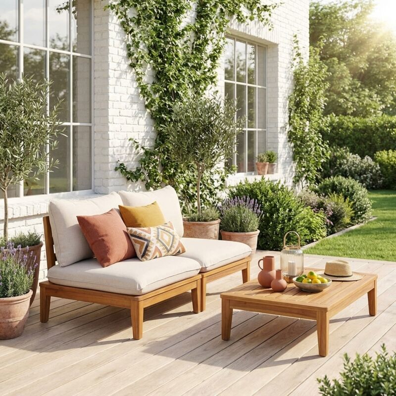 Banquette modulable de jardin bois d'acacia 2 places beige - Yona