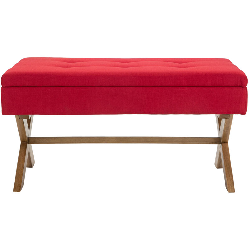 banc de connexion en tissu matelassé et jambes en bois clair différentes couleurs colore : rouge