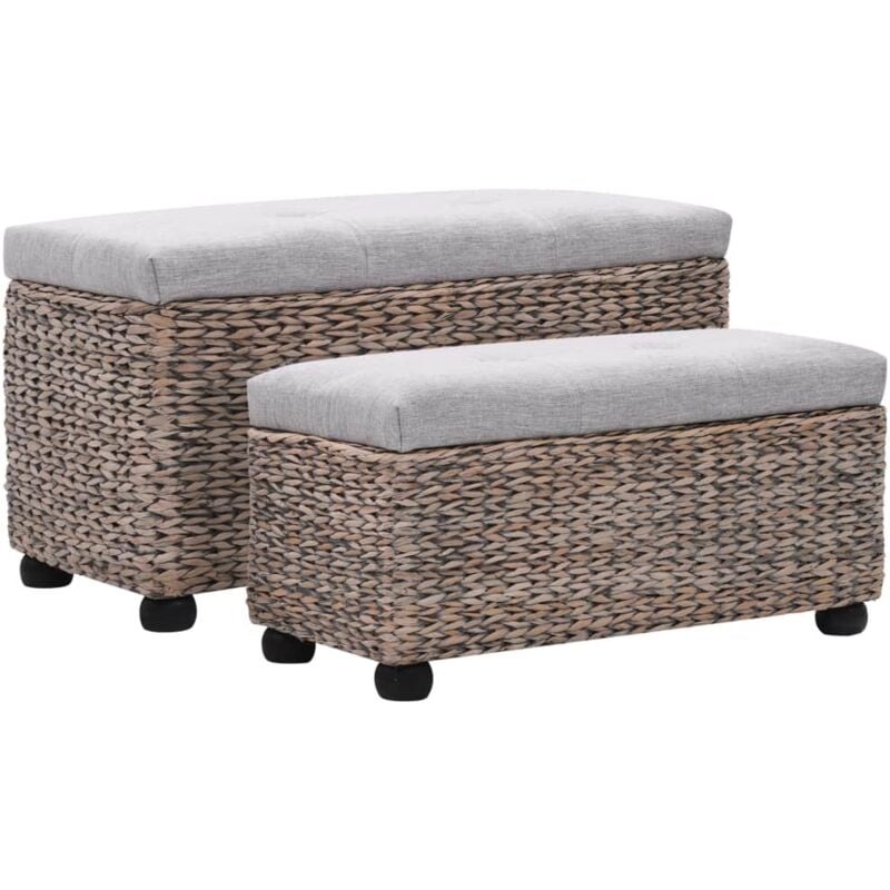 Helloshop26 - Banquette pouf tabouret meuble banc 2 pcs jacinthe d'eau gris