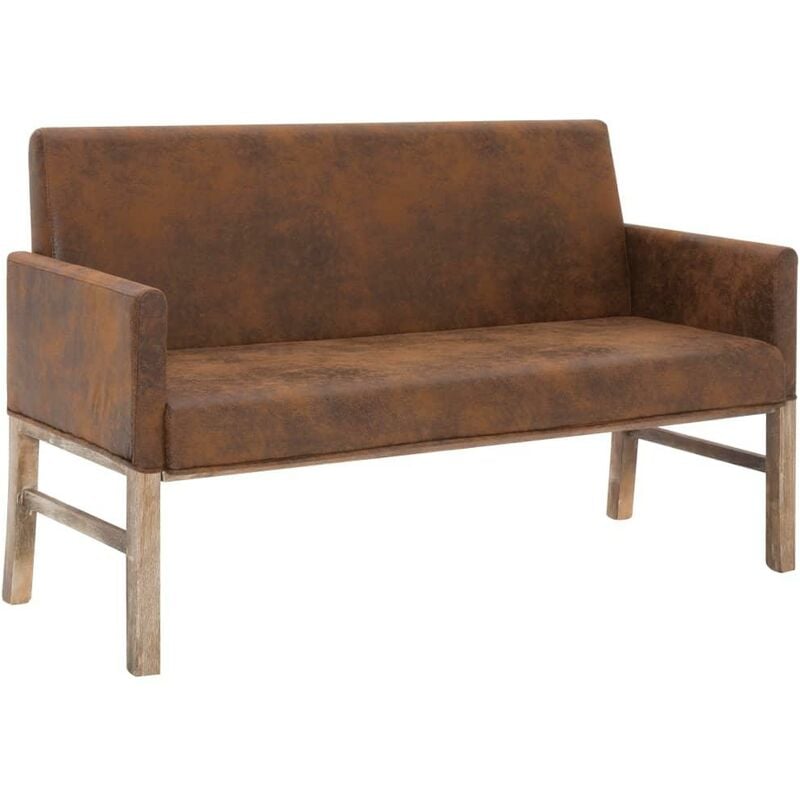 helloshop26 - banquette pouf tabouret meuble banc avec accoudoir 140 cm marron similicuir daim - marron