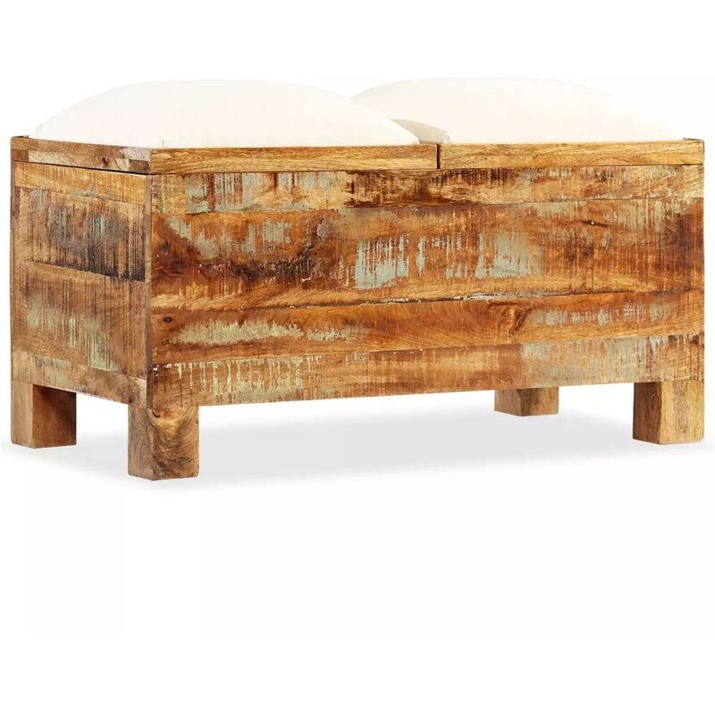 Banquette pouf tabouret meuble banc de rangement bois massif recyclé 80 cm