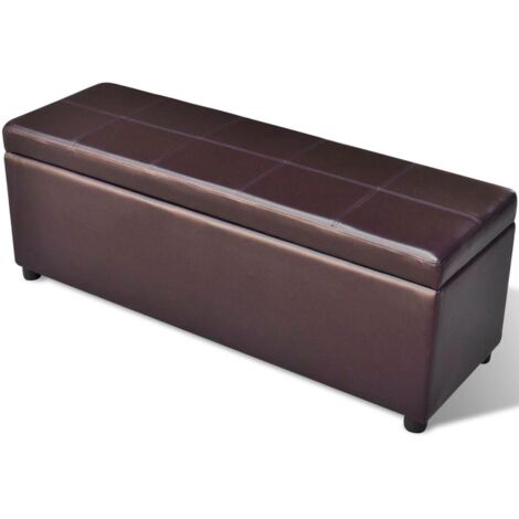 Banquette pouf tabouret meuble banc de rangement en bois brun