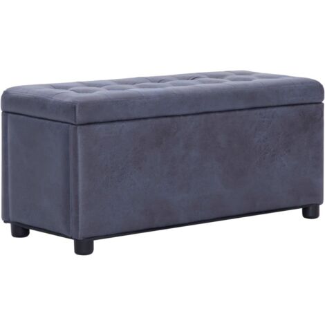 Banquette pouf tabouret meuble pouf de rangement 87 cm gris synthétique daim