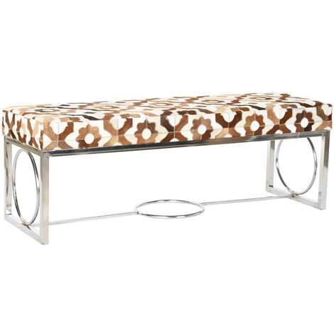 Banquette rectangulaire en acier et cuir - longueur 122 x Profondeur 41 x hauteur 44 cm -PEGANE-