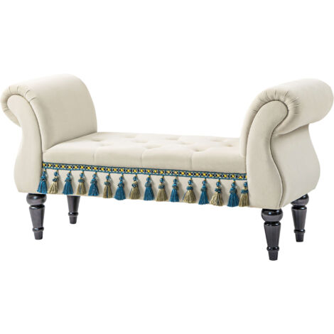 Banquette rembourrée, siège, design vintage, jusqu'à 150 kg, 117 x 40 x 58 cm, beige