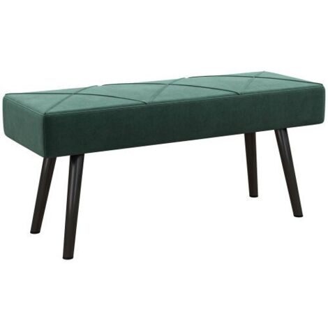 Banquette rembourrée velours verte, motif X, 100×36×45 cm, charge 120 kg