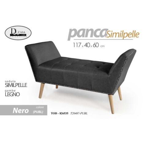 Banquette rétro en simili cuir noir pieds bois