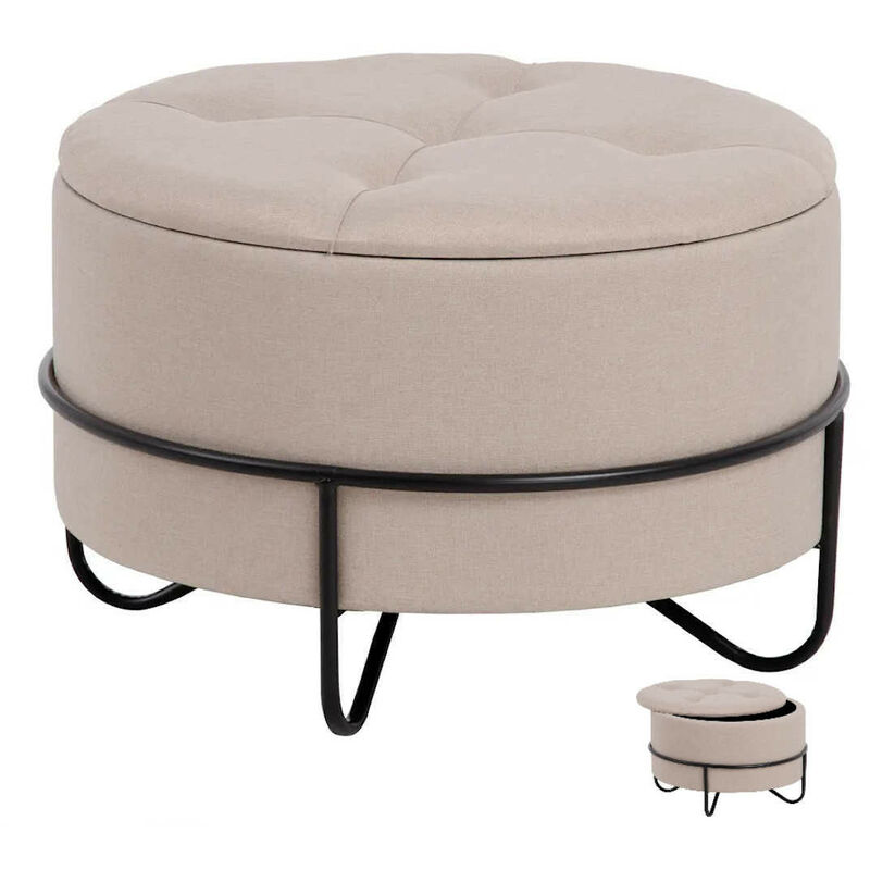 Natacha.b - Banquette ronde tissu et métal Diam63cm - Astru | Beige - Beige