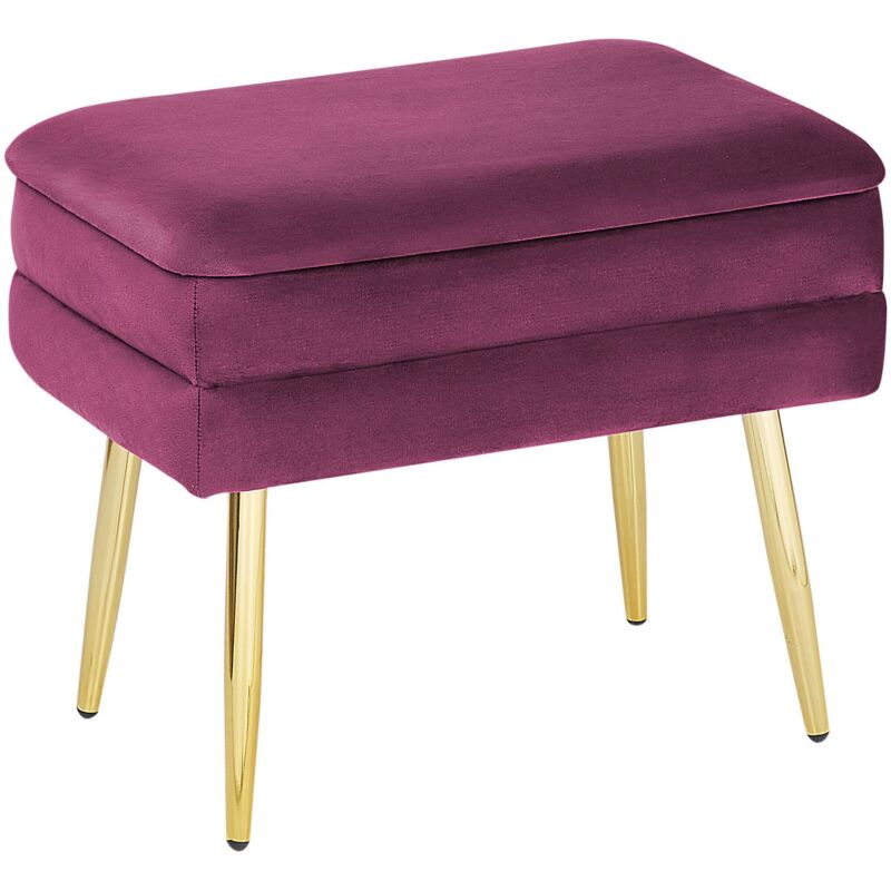 Beliani - Banquette d'Intérieur en Velours Bordeaux avec Pieds Dorés et Coffre Glamour Odessa