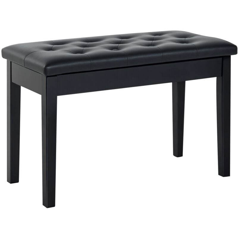 Banquette tabouret siège pour piano avec coffre de rangement pied bois caoutchouc assise capitonnée revêtement synthétique noir
