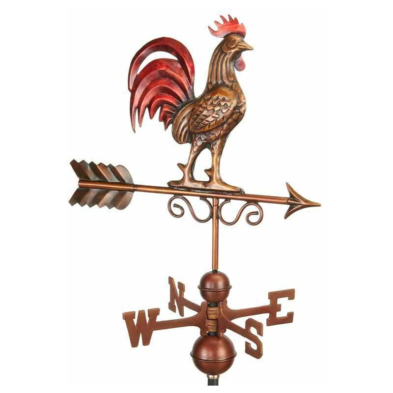 Bantam Red Rooster Copper Farmhouse Weathervane - Steel - L47 x W47 x H86.6 cm - Antique Bronze Finish