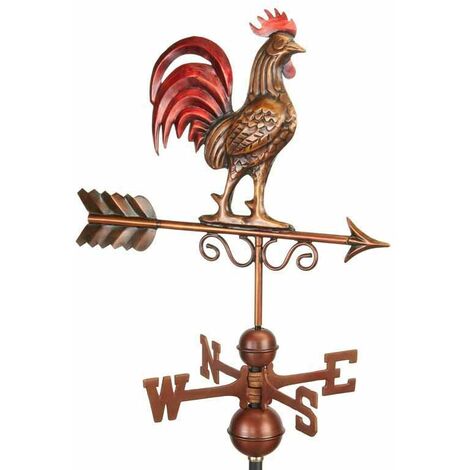 Bantam Red Rooster Copper Farmhouse Weathervane - Steel - L47 x W47 x H86.6 cm - Antique Bronze Finish