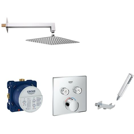 Banyo – Colonne de douche mécanique 2 voies – Mitigeur encastré chromé – Tête de douche inox 300x300mm – Jet pluie – Installation facile