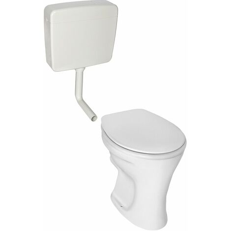 Banyo – Pack cuvette à poser indépendante – Fond plat 355x475x390mm – Sortie verticale – Réservoir de chasse en saillie 440x400x130mm – 2 quantités de rinçage 6-9/3-4,5l