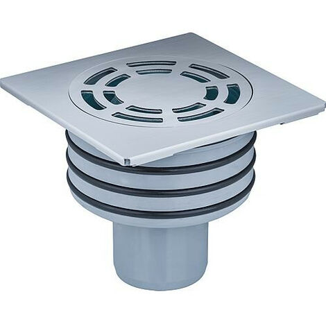 Banyo – Siphon de sol vertical DN50/100 – Grille inox 120x120mm – Débit 0,38 l/s – Garde d'eau 35mm – Hauteur 54mm