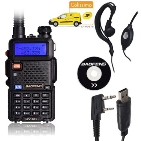 Baofeng UV-5R Black Noir Double Band Talkie Walkie FM Radio + Pofung USB Cable FR