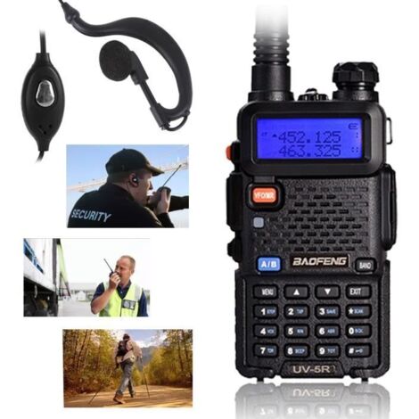 Baofeng UV-5R NOIR VHF/UHF 136-174Mhz/400-520Mhz Talkie-Walkie FM Radio + Pofung Écouteur