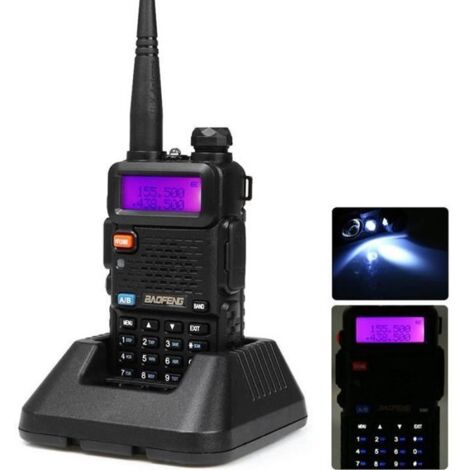 Baofeng UV-5R Talkie-walkie FM radio VHF-UHF avec double bande, affichage, veille et horloge intégrée Noir