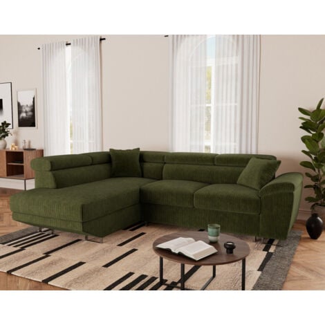 BESTMOBILIER Baoji - canapé d'angle gauche 5 places convertible avec têtières et coffre en velours côtelé