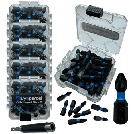 BAP 125 PC Impact Torsion PZ2 Pozi 2 Screwdriver Drill Bit + Magnetic Holder