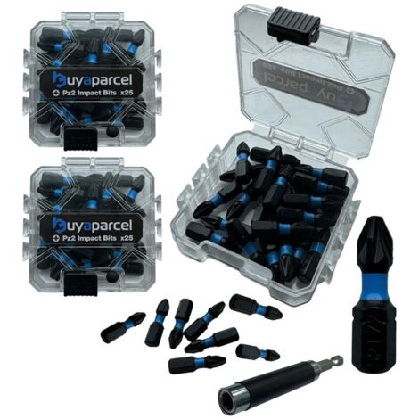 BAP 50 PC Impact Torsion PZ2 Pozi 2 Screwdriver Drill Bits 25mm + Bit Holder