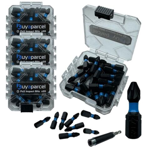 BAP 75 PC Impact Torsion PZ2 Pozi 2 Screwdriver Drill Bits 25mm + Bit Holder