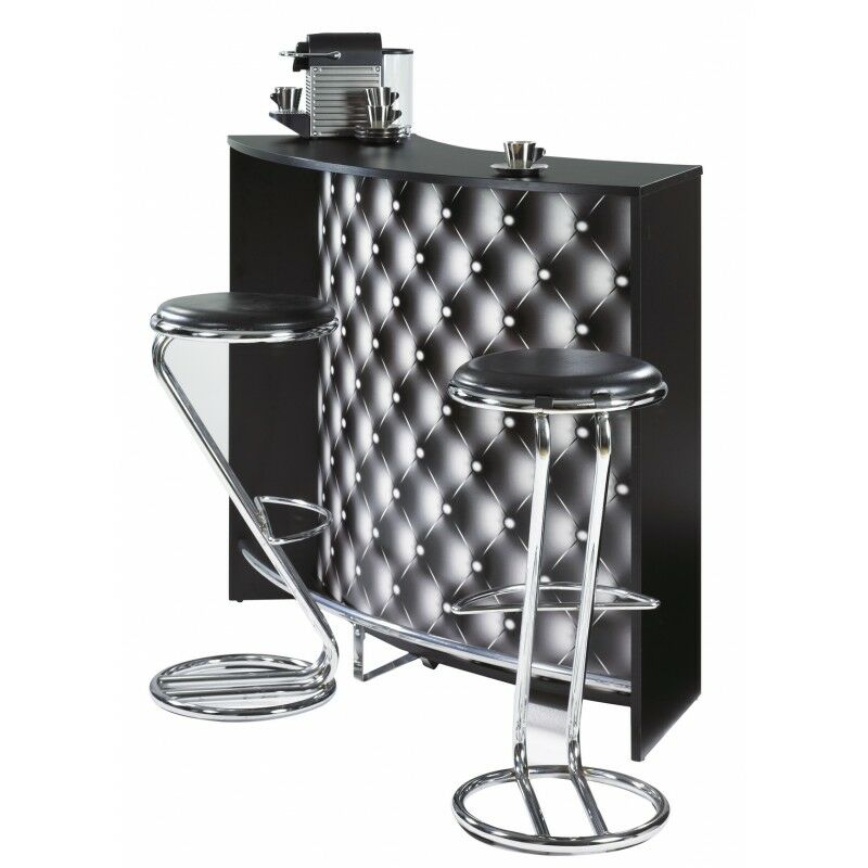 M&s - Meuble Bar Comptoir d'Accueil Noir 3 Tablettes 134,5 x 104,8 x 55,3 cm - Coloris: Capitons 911