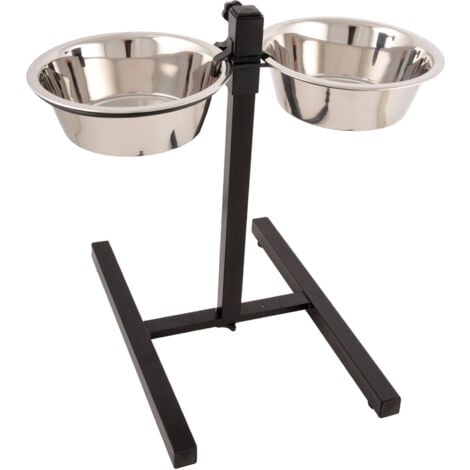 BRICOLINE Bar à chien avec 2 bols en inox + support en métal à hauteur règlable - Noir - D 15/21 x H 42 cm - Livraison gratuite