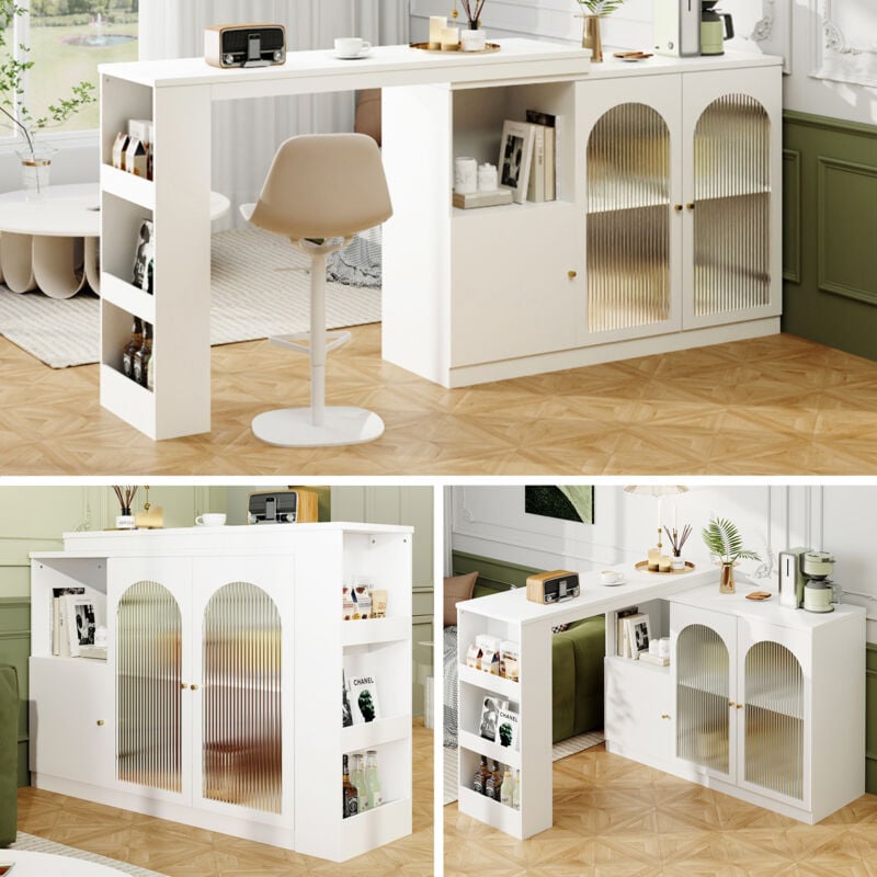 Redom - Bar à manger rotatif à 360° (corps principal 120 x 40 x 97 cm), meuble de bar rotatif blanc moderne et simple, meuble de rangement