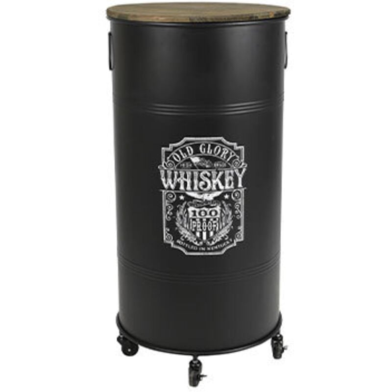 Bar à roulette bidon en métal et bois 'Loft & Métal' - Noir - h 100 x d 85 cm - Livraison gratuite