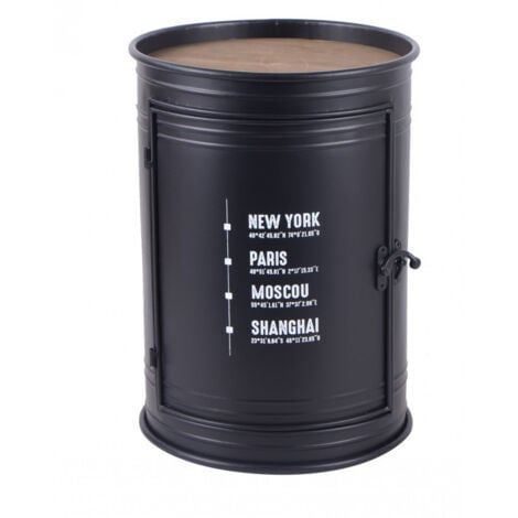 Bar bidon 1 porte LOFT & METAL - Noir et bois - Métal et bois - D 33.5 x H 46.5 cm - Livraison gratuite