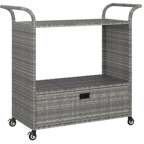 Bar Cart with Drawer Grey 100x45x97 cm Poly Rattan vidaXL