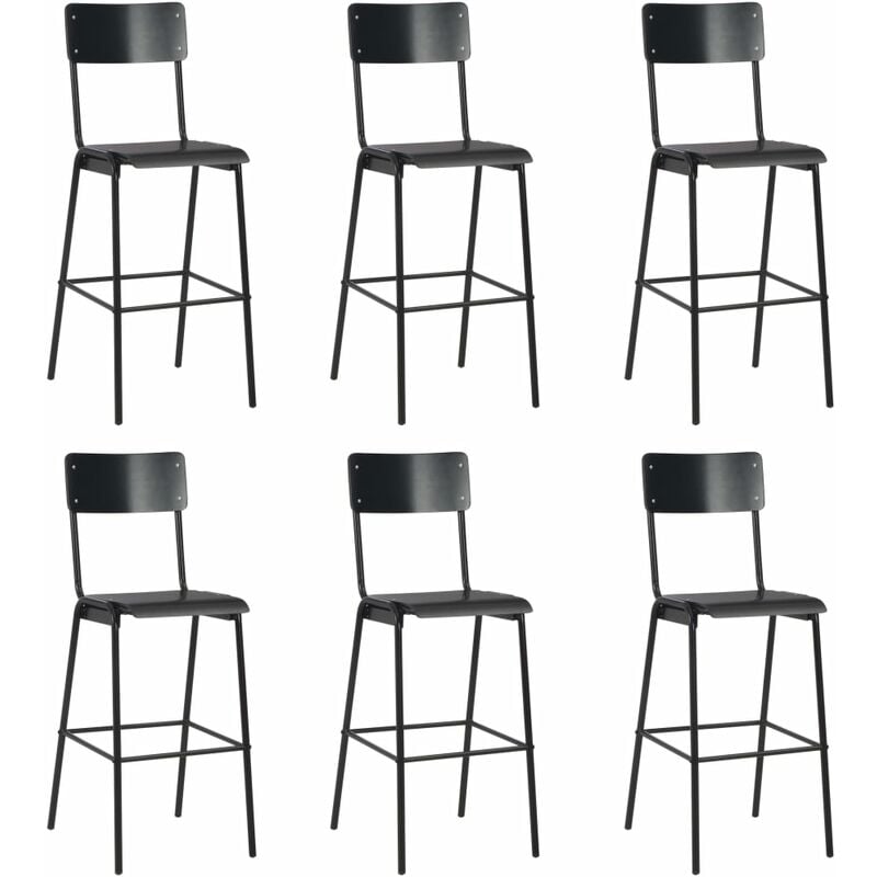 Bar Chairs 6 pcs Black Solid Plywood Steel vidaXL