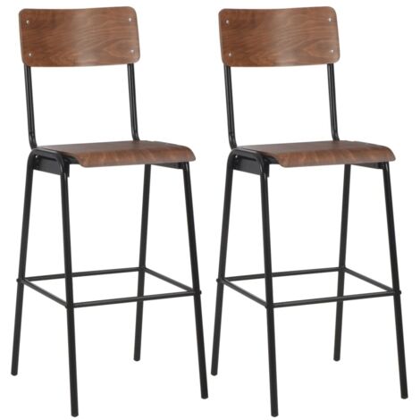 Bar Chairs 2 pcs Brown Solid Plywood Steel vidaXL