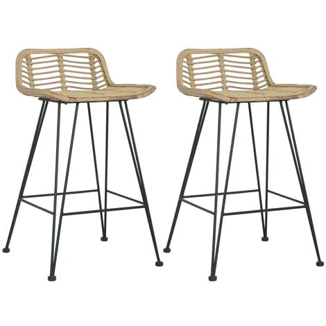 Bar Chairs 2 pcs Natural Rattan vidaXL