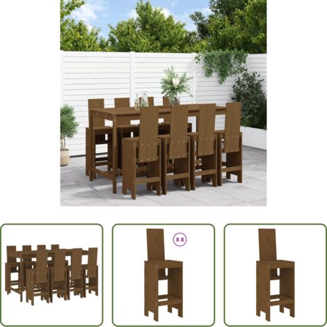 Bar da giardino -  Set Bar da Giardino 9 pz ambra in Legno Massello di Pino