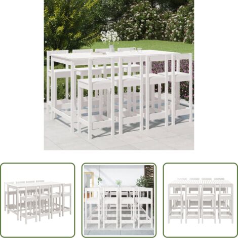 Bar da giardino -  Set Bar da Giardino 9 pz Bianco in Legno Massello di Pino
