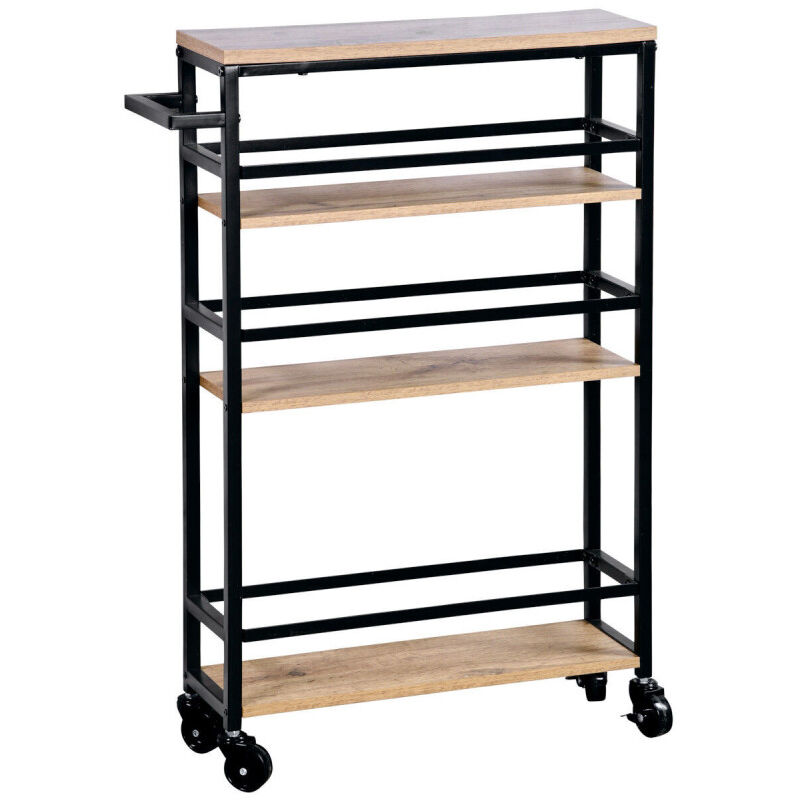 Kesper - Chariot de cuisine en bois et métal à 4 plateaux - Noir/Beige - h 85 cm - Livraison gratuite