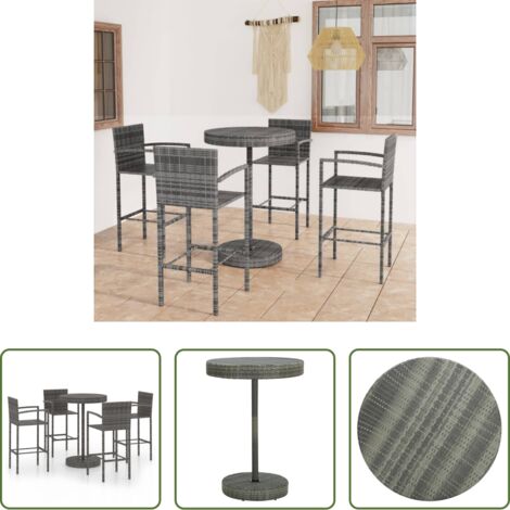 Bar de jardín -  Muebles de bar de jardín 5 piezas ratán sintético gris