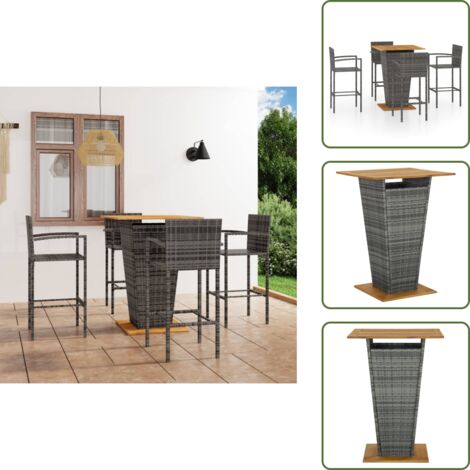 Bar de terraza - vidaXL Conjunto de bar para jardín 5 piezas gris - Bar de ratán