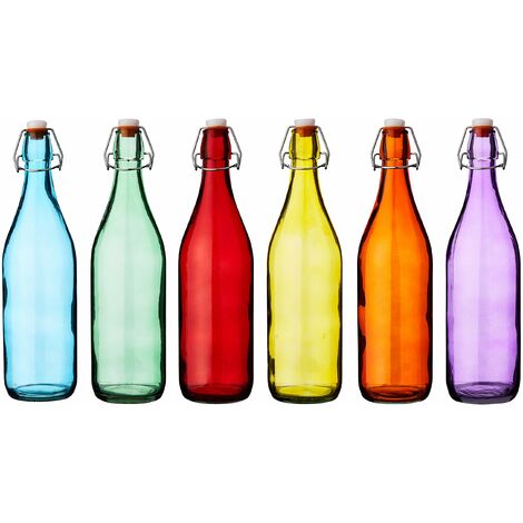 Bar @ drinkstuff Bottiglie in vetro colorato Swing Top 1 litro - Set di 6 - Bottiglie rosse, blu, arancioni, verdi, giallo, viola