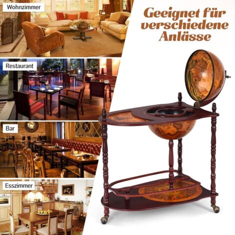 Bar globe en bois deucalyptus sur 3 roulettes pour ouverture 8830