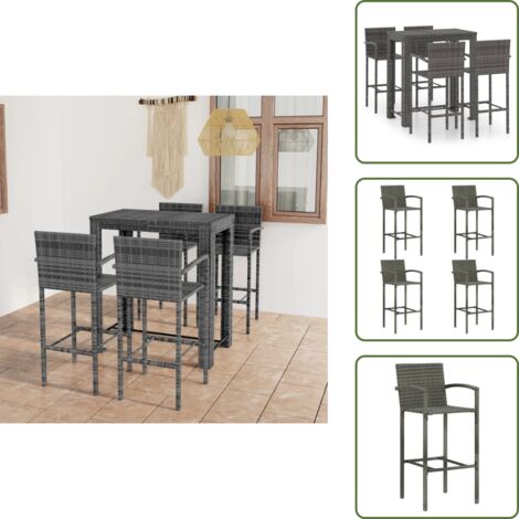 Bar in polyrattan - vidaXL Set Bar da Giardino 5 pz con Braccioli in Polyrattan Grigio - Bar in acciaio