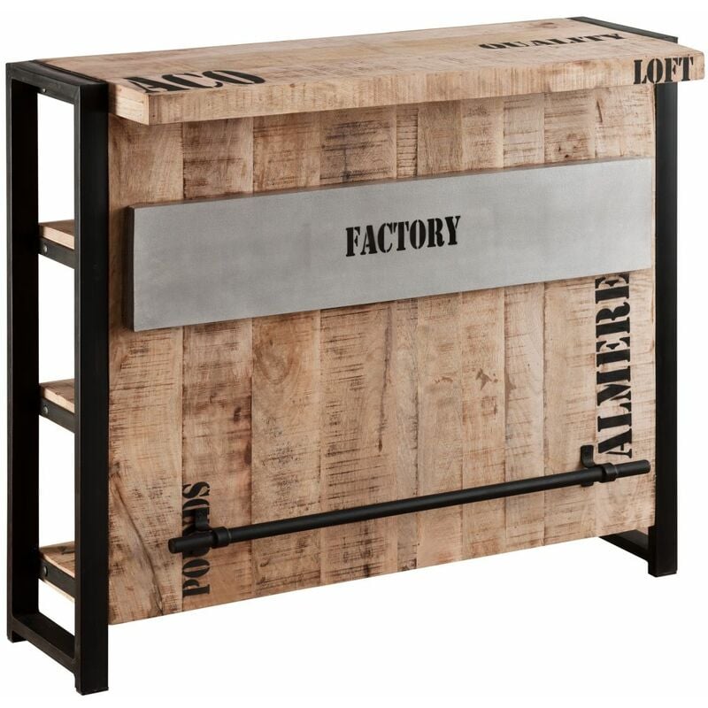 Massivmoebel24 - Meuble bar 120x45 Manguier brut imprimé Bois naturel factory 140