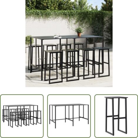 Bar -  Juego de mesa alta y taburetes de jardín 9 piezas acero negro