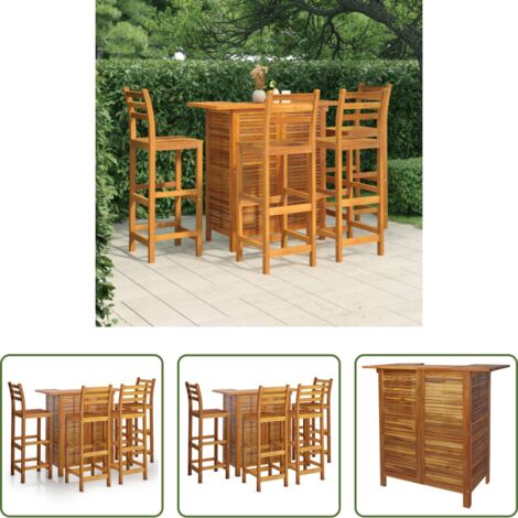 Bar -  Juego muebles de bar para jardín 5 pzas madera maciza de acacia