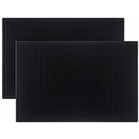 Bar Mat - Caoutchouc Noir - 45 x 30 cm - Antidérapant - Pour Comptoir Bar Café Cuisine - Lot de 2
