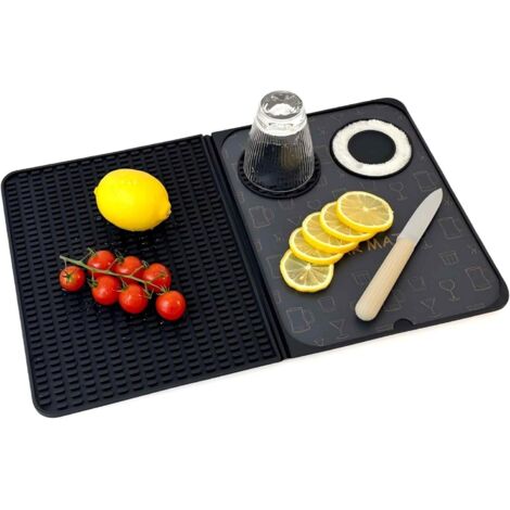 Bar Mat - Silicone Folding Cocktail Mat With Cutting Board - 45.7 X 30 Cm - For Home Bar Countertop Outdoor RV Camping - 1 Piece
