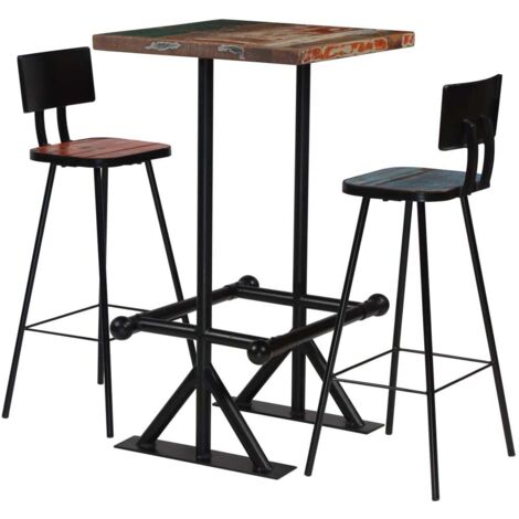 Bar Set 3 Piece Solid Reclaimed Wood Multicolour vidaXL