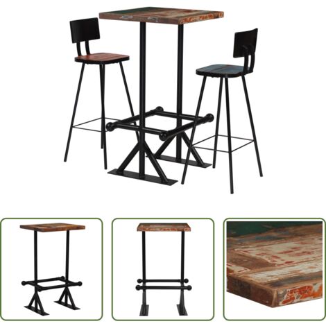 Bar -  Set de muebles de bar 3 pzas madera maciza reciclada multicolor